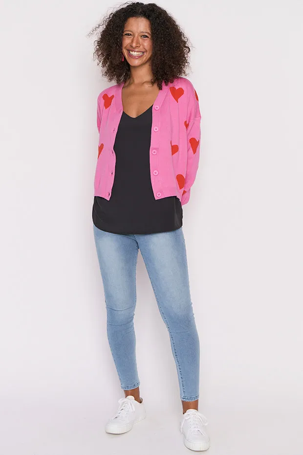 Queen of Hearts Pink & Red Cardi