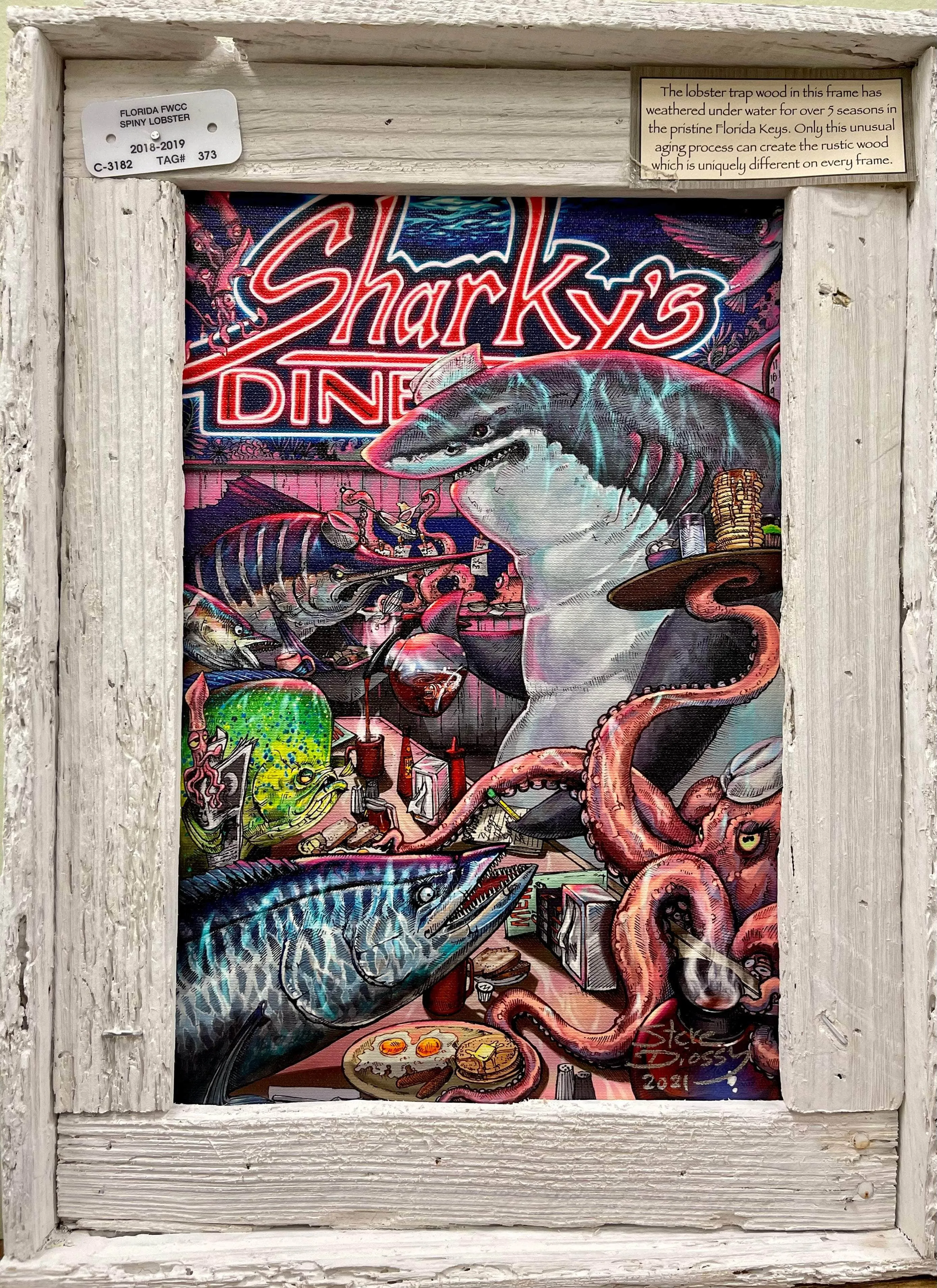 "Sharky's Diner" Lobster Trap Framed Mini-Canvas