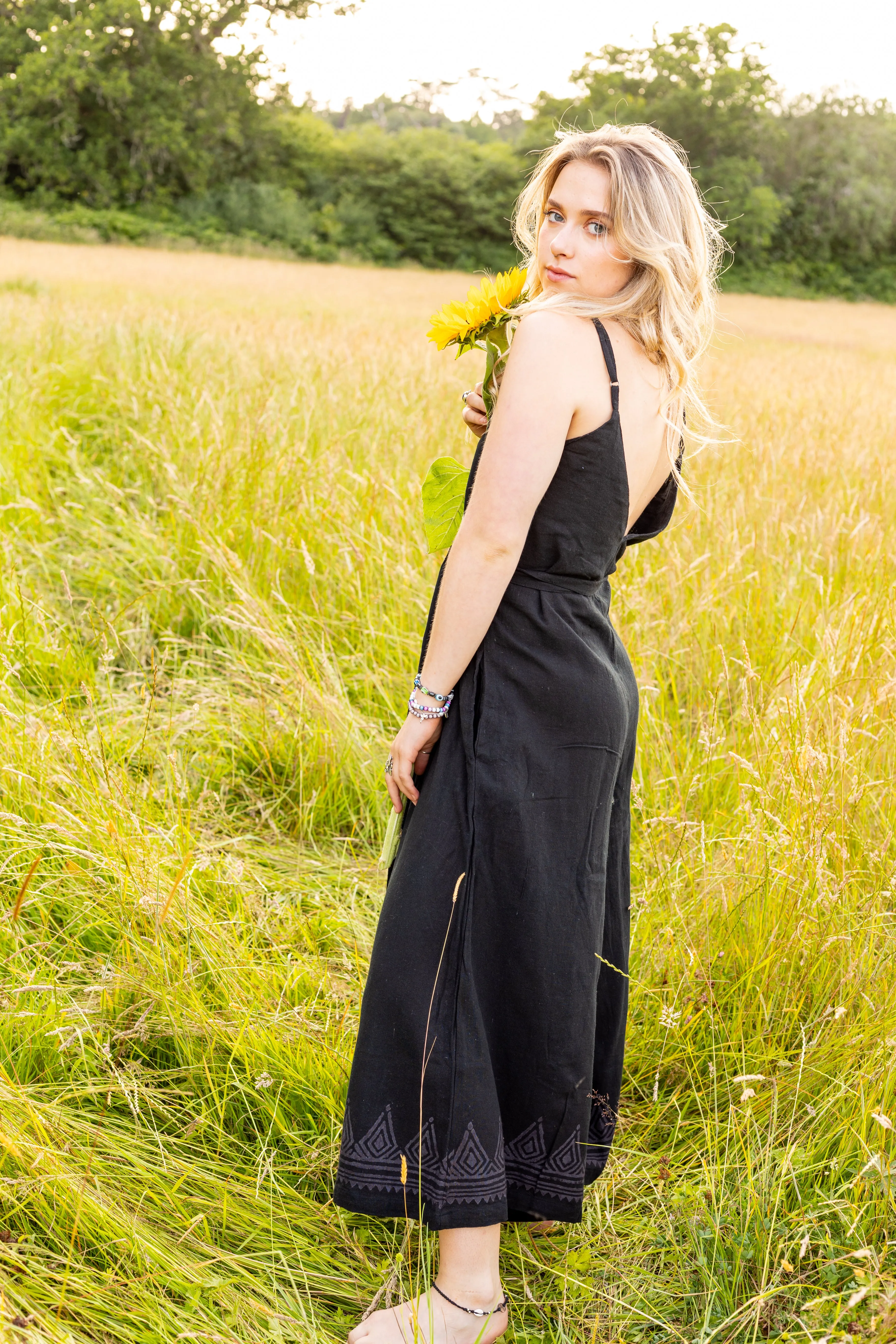 Raw Cotton Wide Leg Jumpsuit | Black