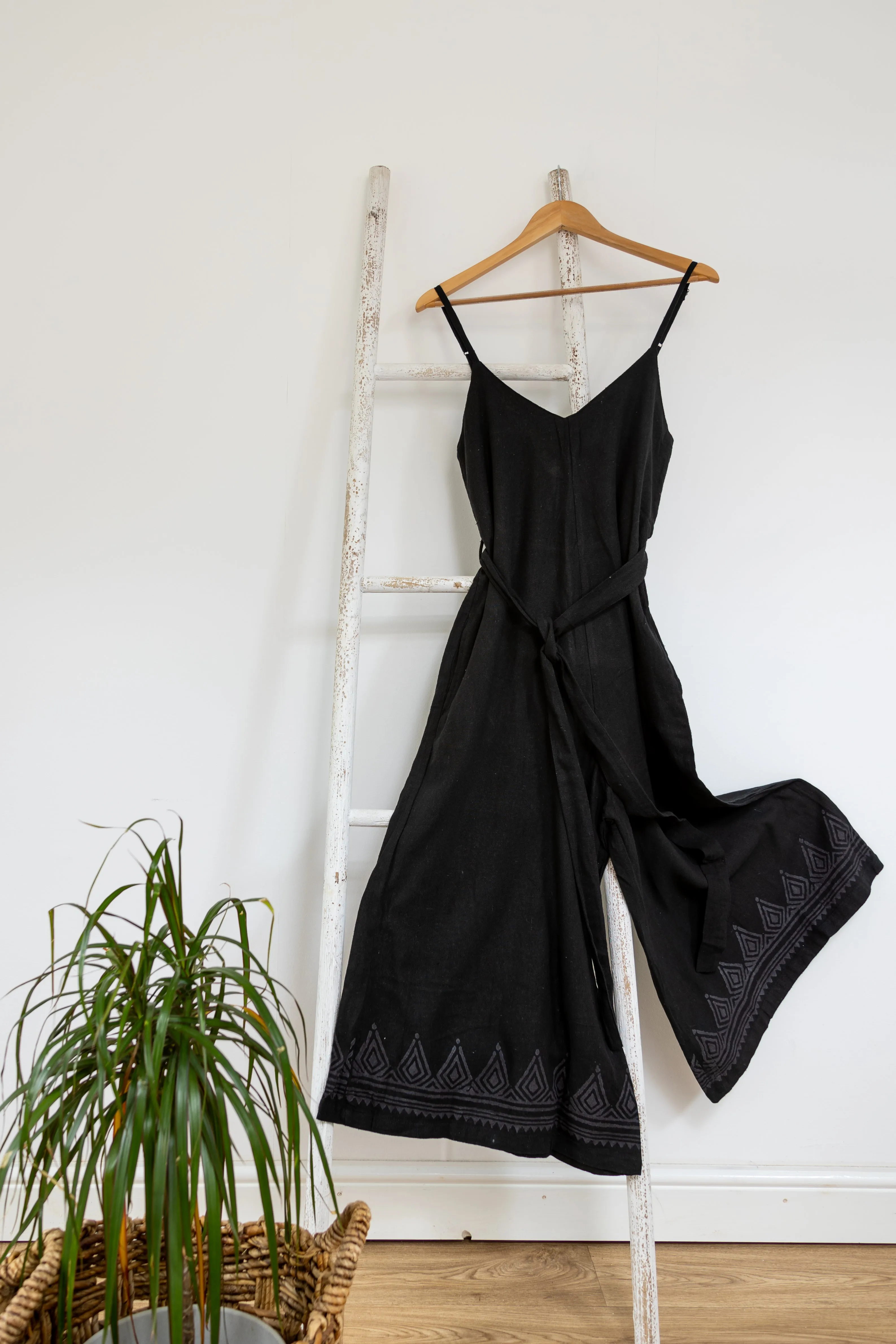 Raw Cotton Wide Leg Jumpsuit | Black