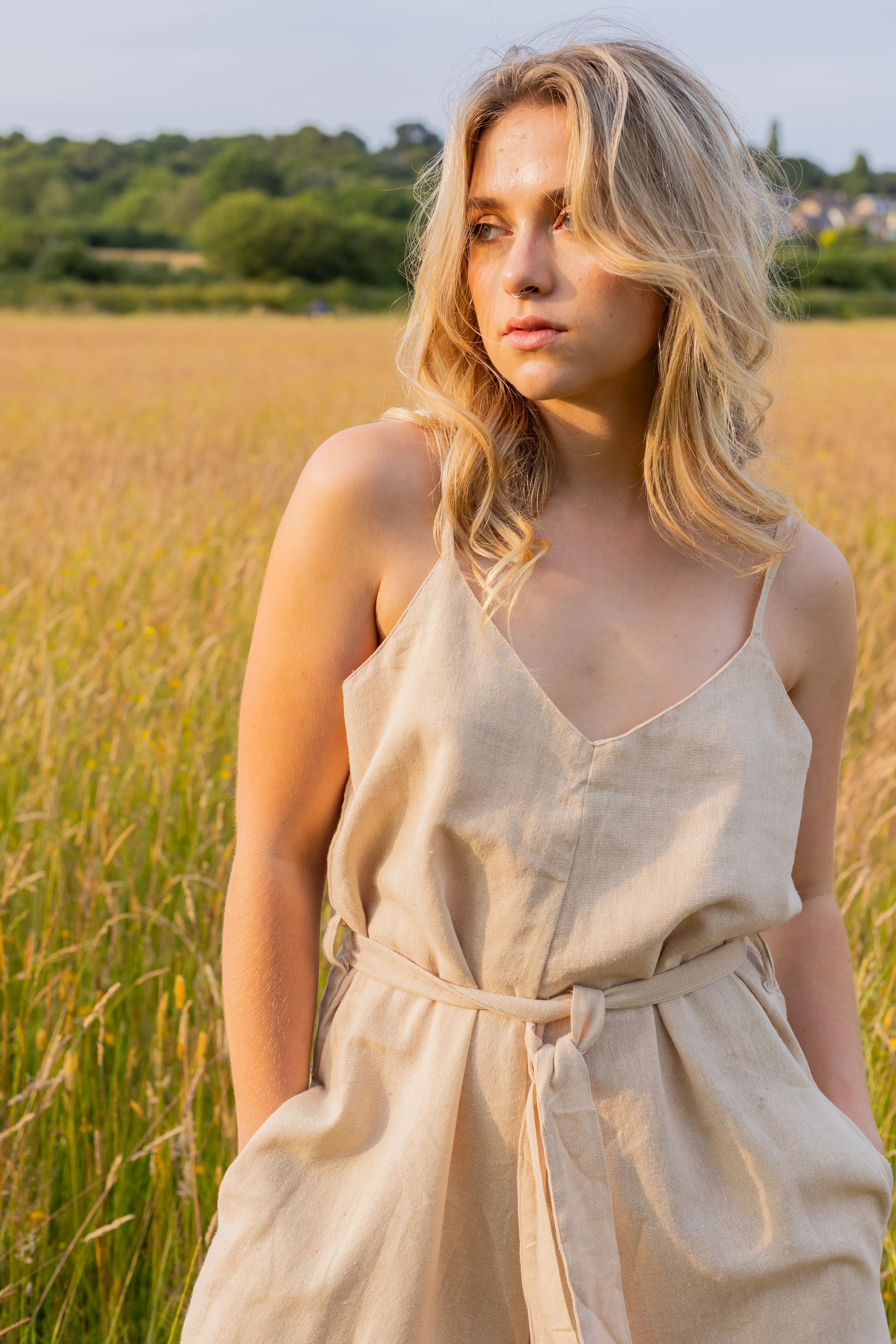 Raw Cotton Wide Leg Jumpsuit | Cream