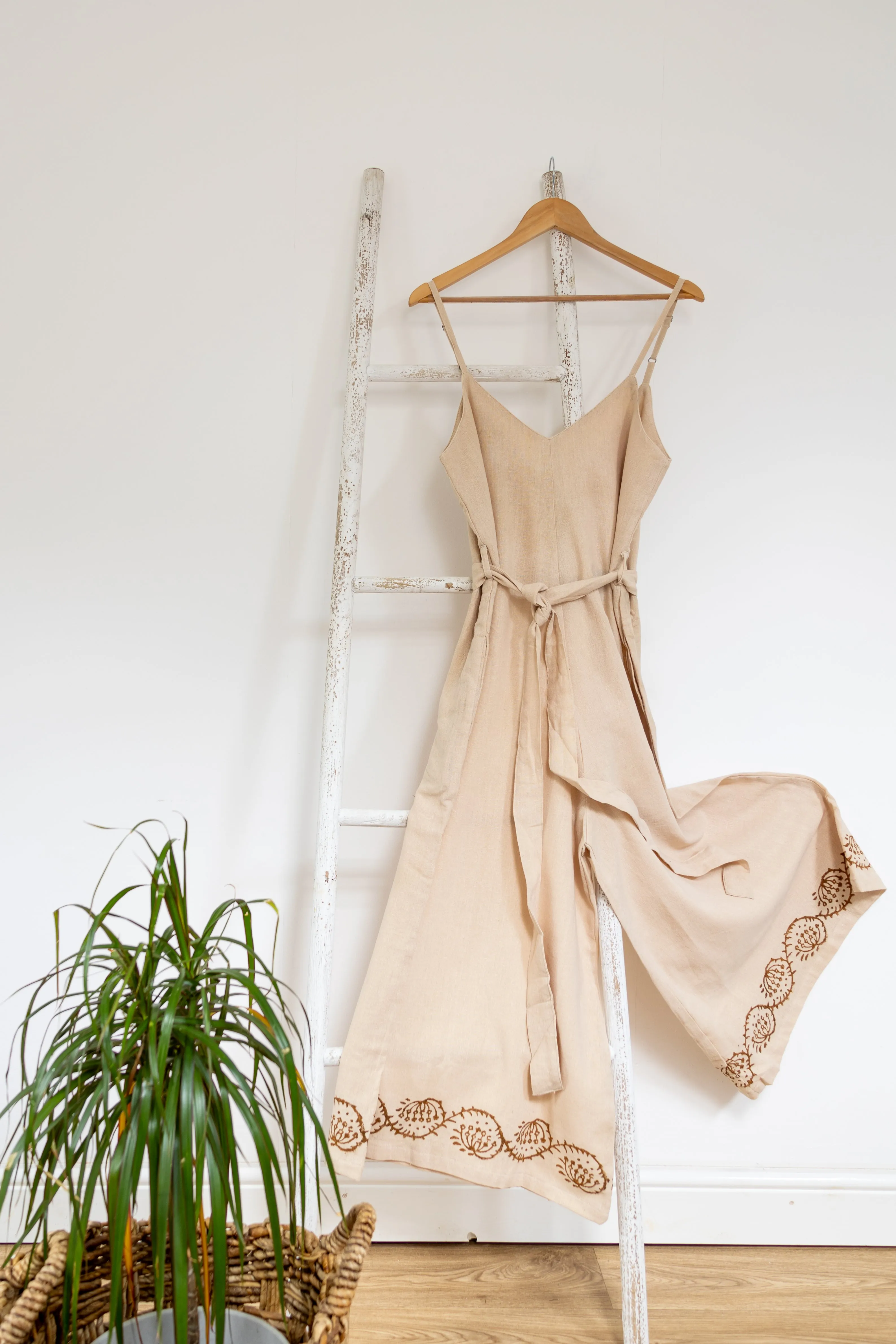 Raw Cotton Wide Leg Jumpsuit | Cream