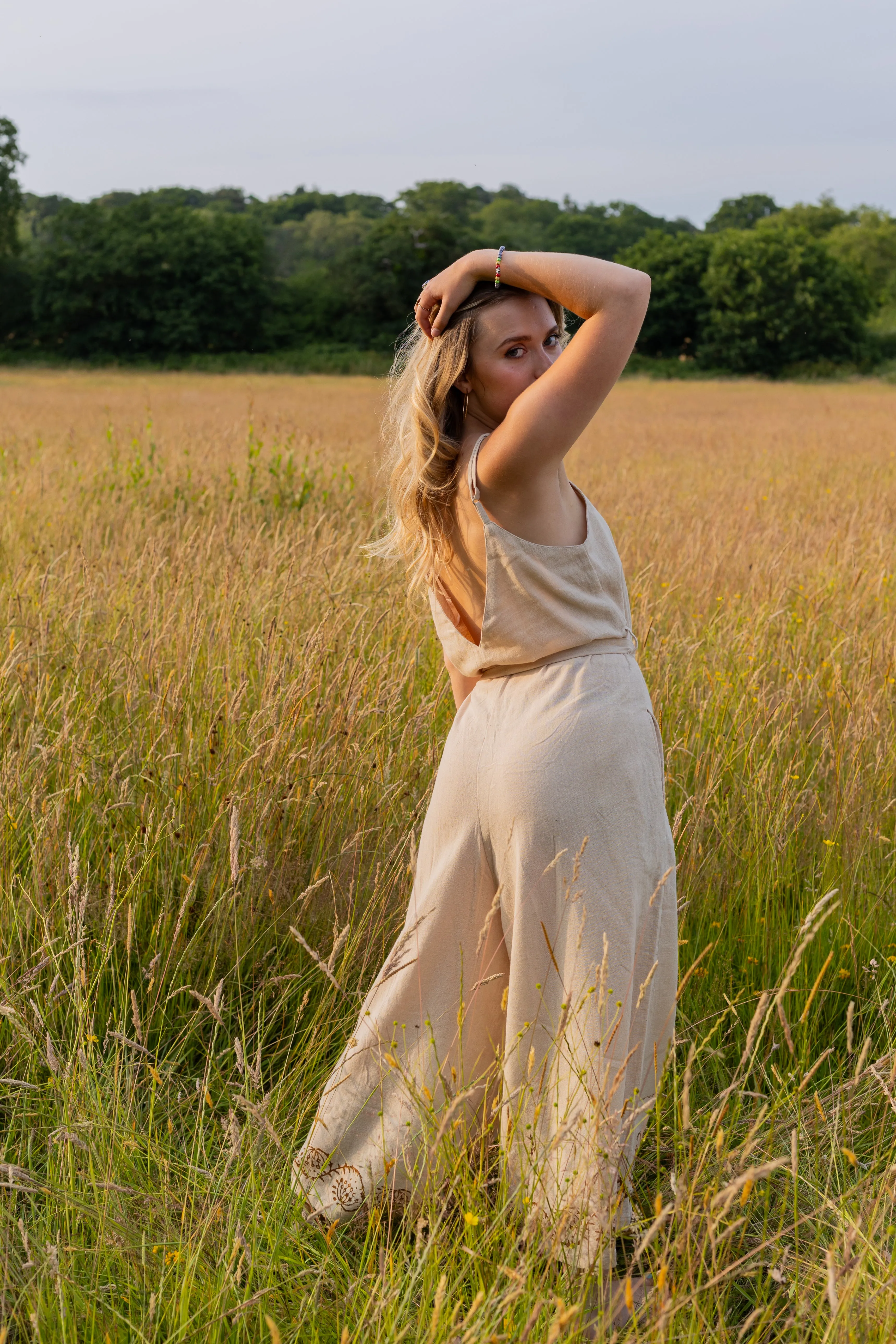 Raw Cotton Wide Leg Jumpsuit | Cream