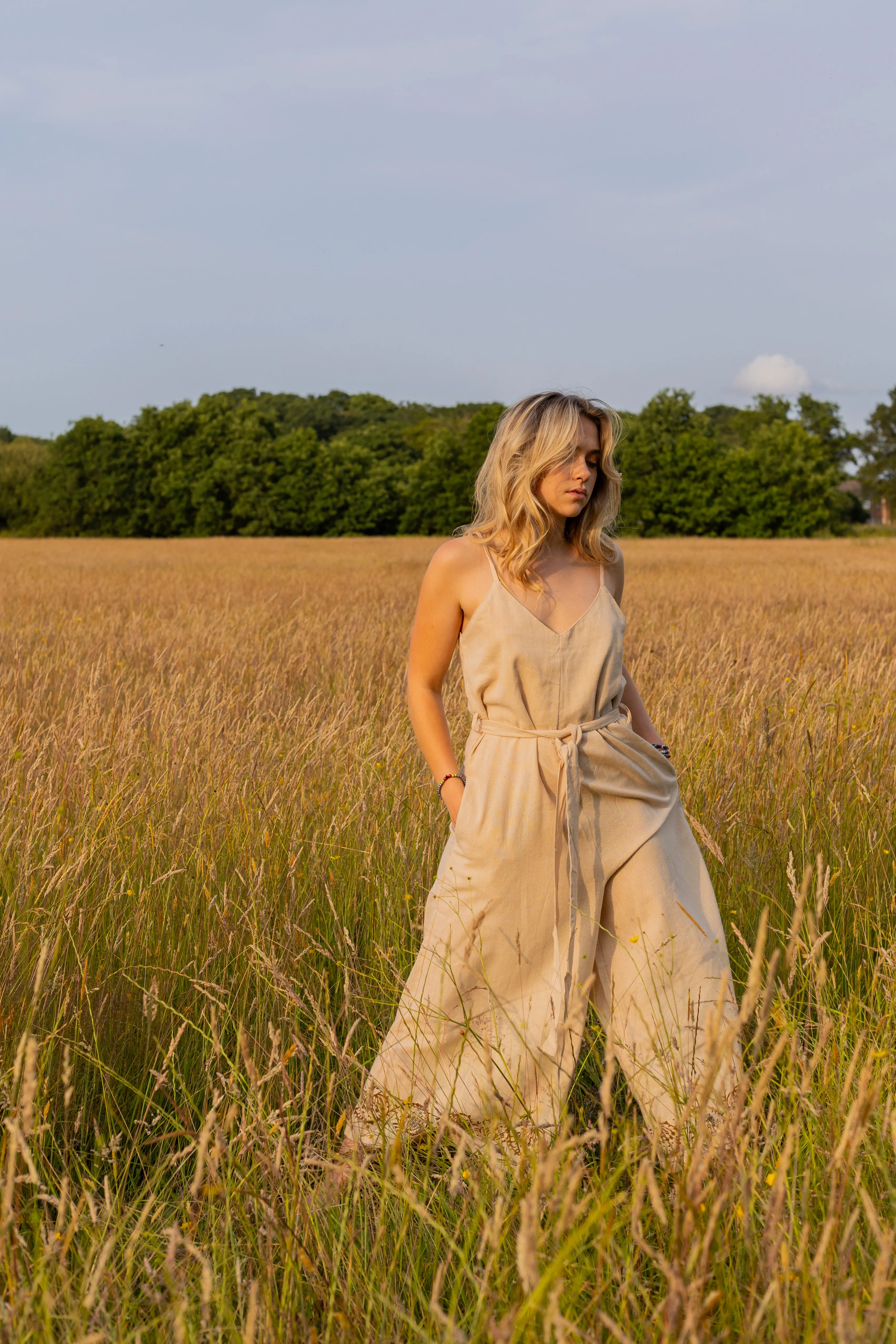 Raw Cotton Wide Leg Jumpsuit | Cream