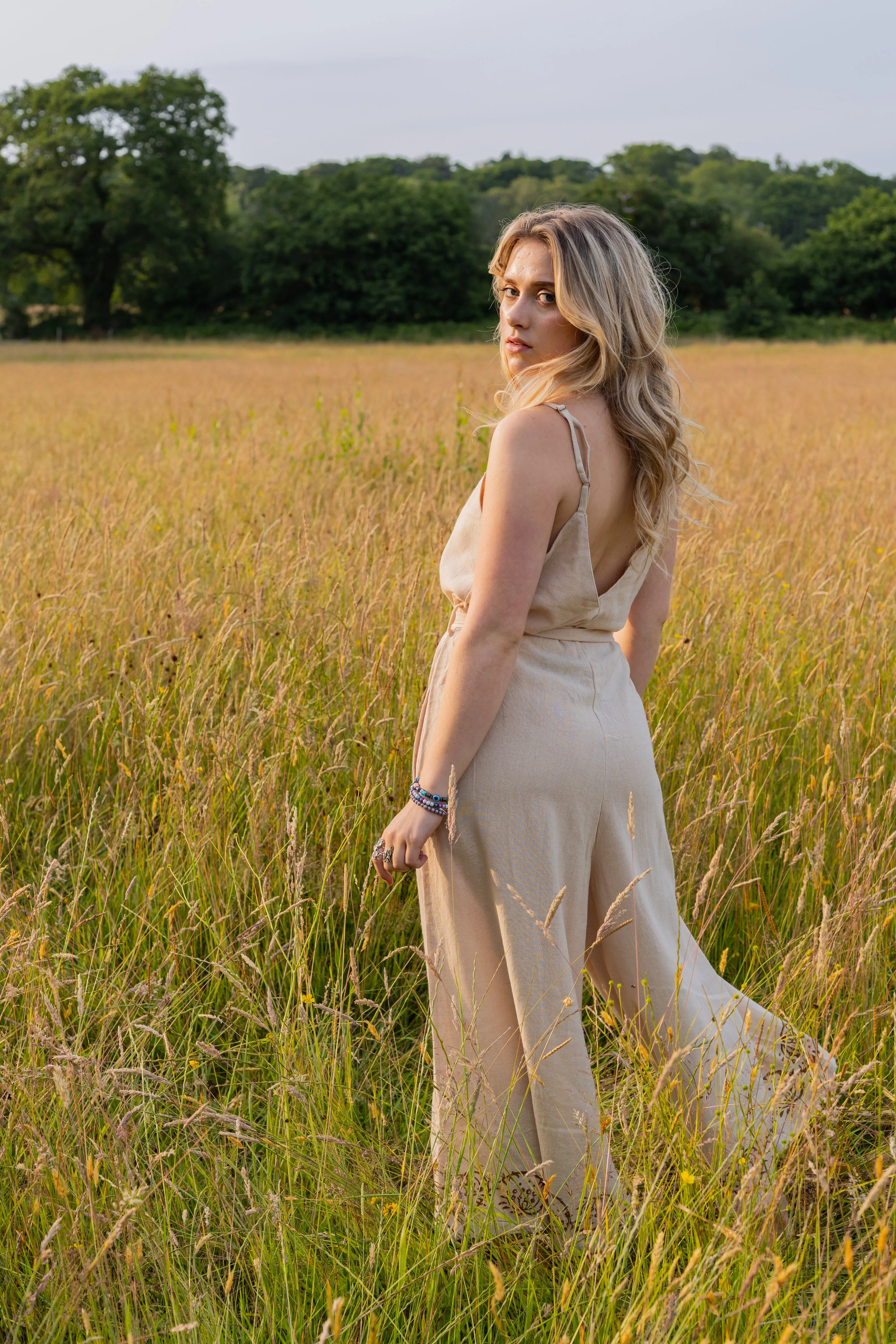 Raw Cotton Wide Leg Jumpsuit | Cream