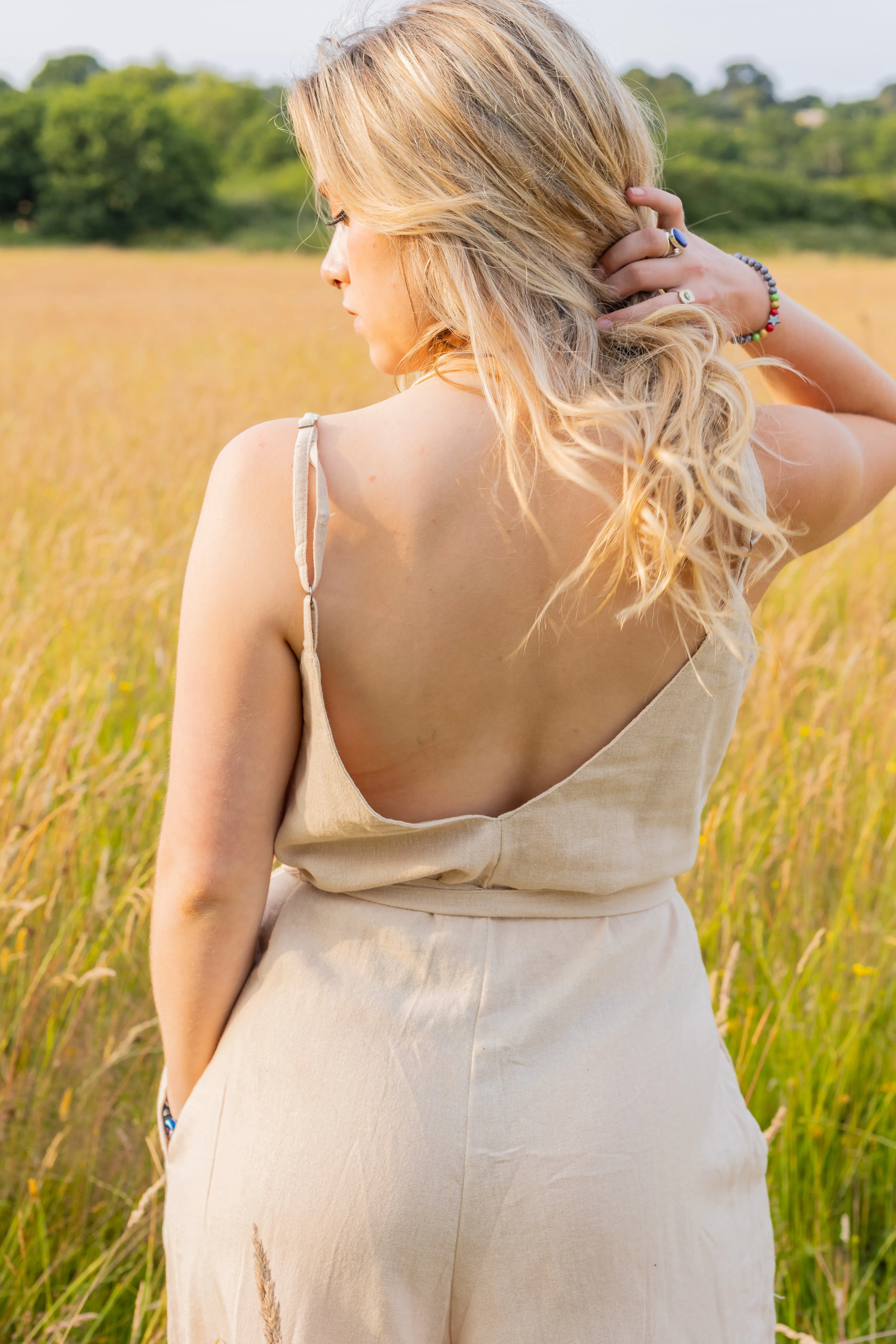 Raw Cotton Wide Leg Jumpsuit | Cream