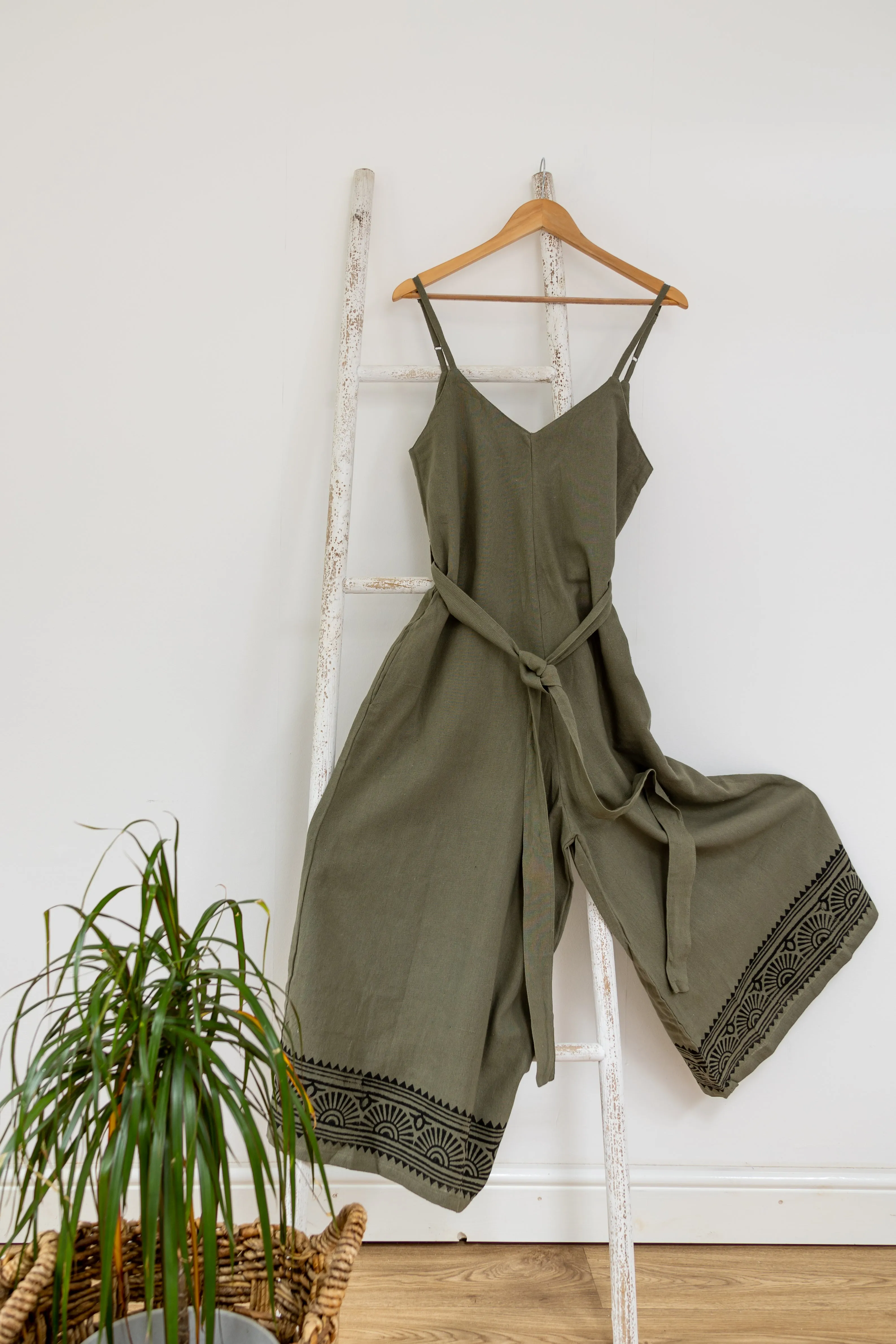 Raw Cotton Wide Leg Jumpsuit | Sage