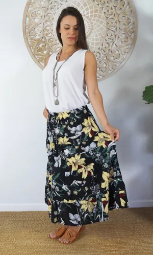 Rayon Skirt Tiered Flemington Black