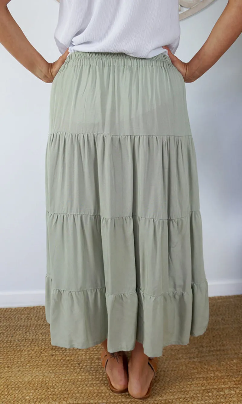 Rayon Skirt Tiered Plain, More Colours