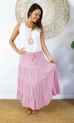 Rayon Skirt Tiered Plain, More Colours