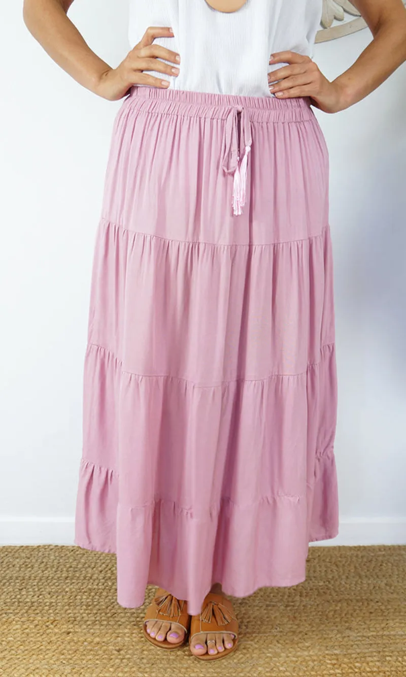 Rayon Skirt Tiered Plain, More Colours