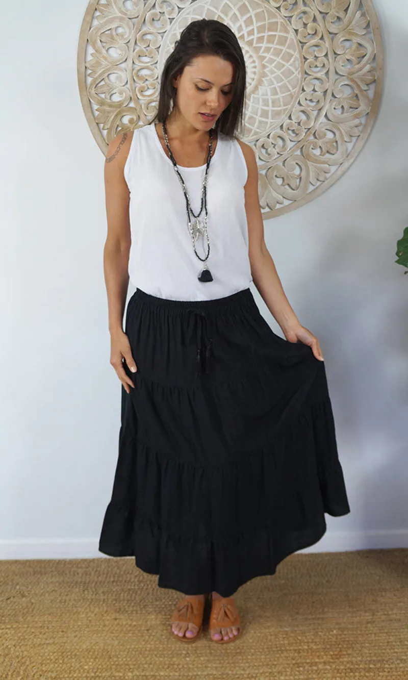 Rayon Skirt Tiered Plain, More Colours