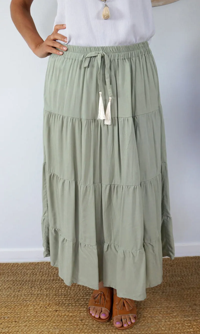 Rayon Skirt Tiered Plain, More Colours