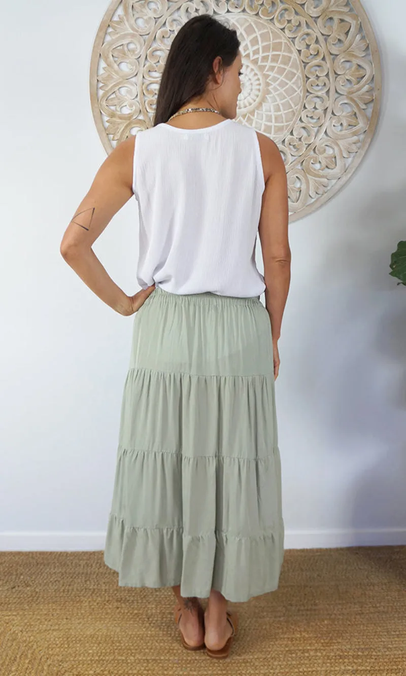 Rayon Skirt Tiered Plain, More Colours