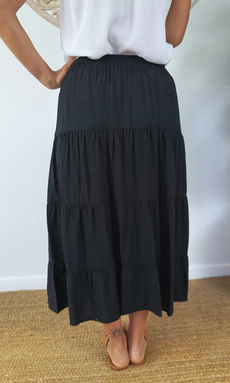 Rayon Skirt Tiered Plain, More Colours