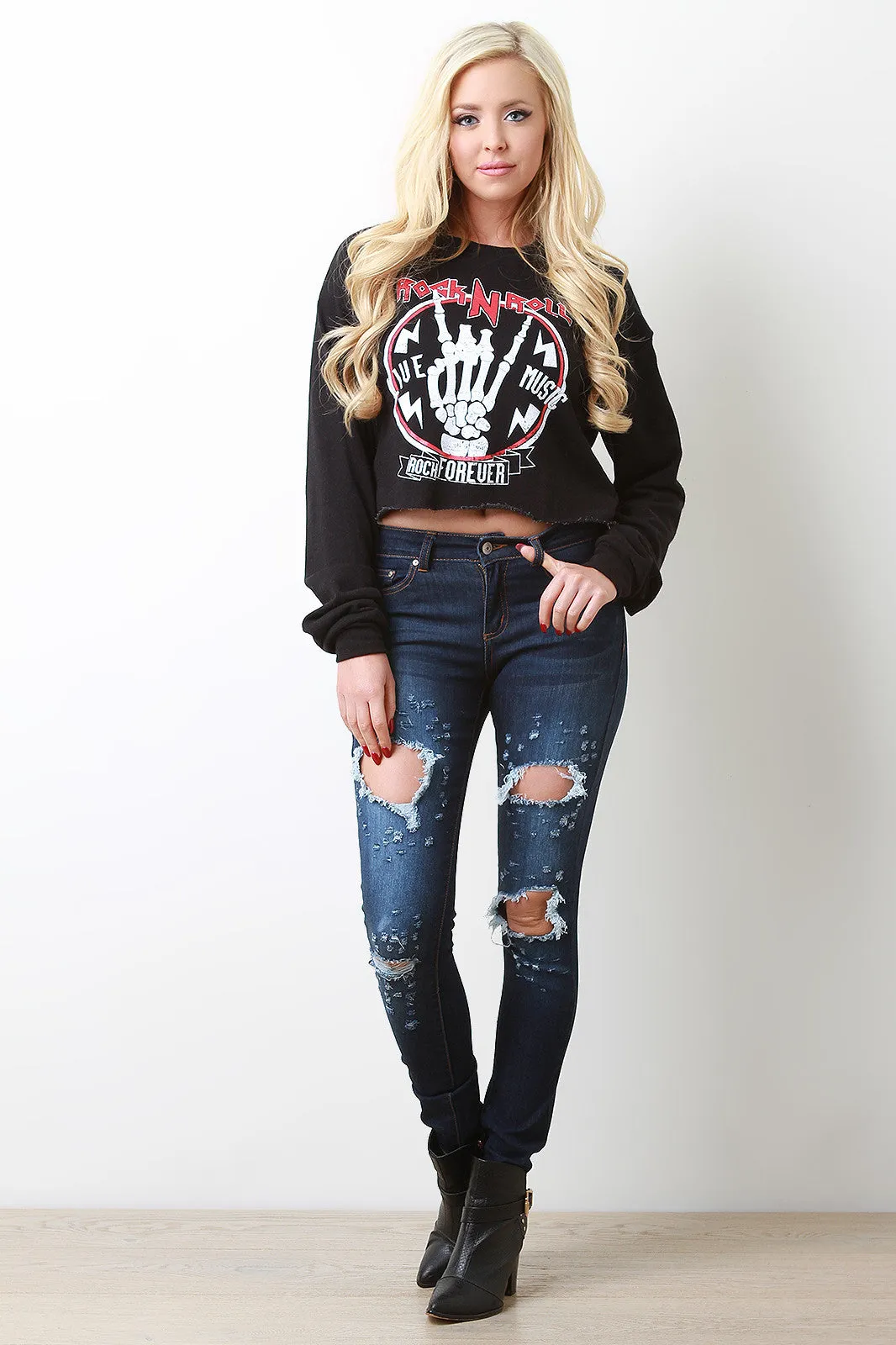 Rock N Roll Shredded Back Crop Top