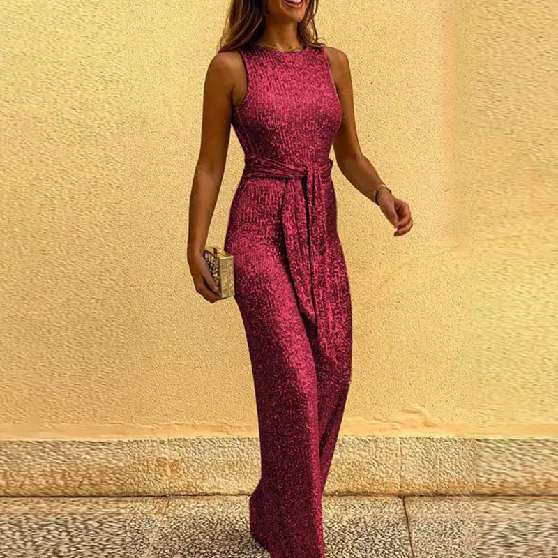 Round neck sleeveless personalized Sequin silver point Jumpsuit women's wear