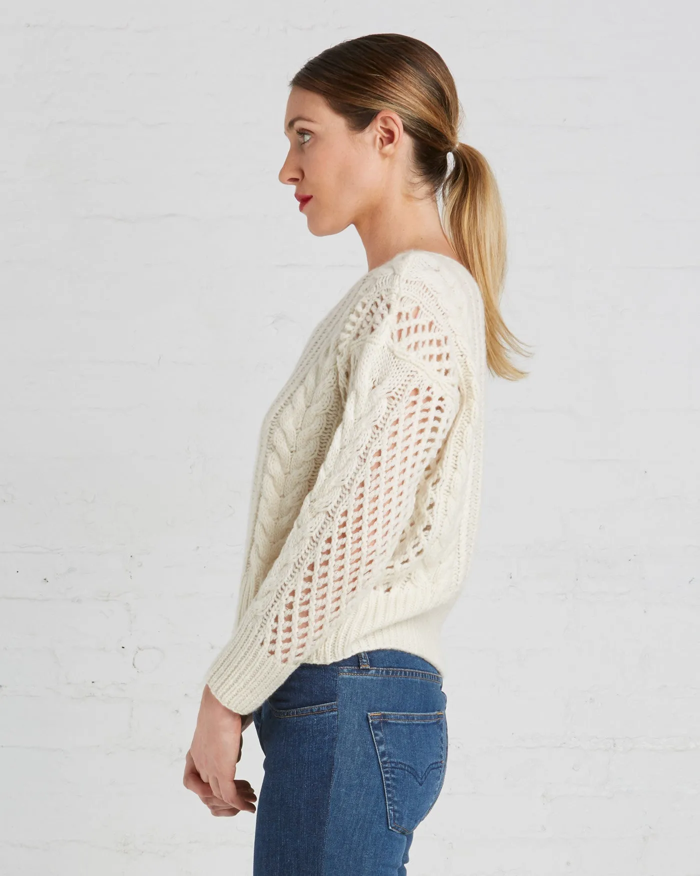 Ryan Roche Cashmere Fisherman Crop Sweater | Ivory