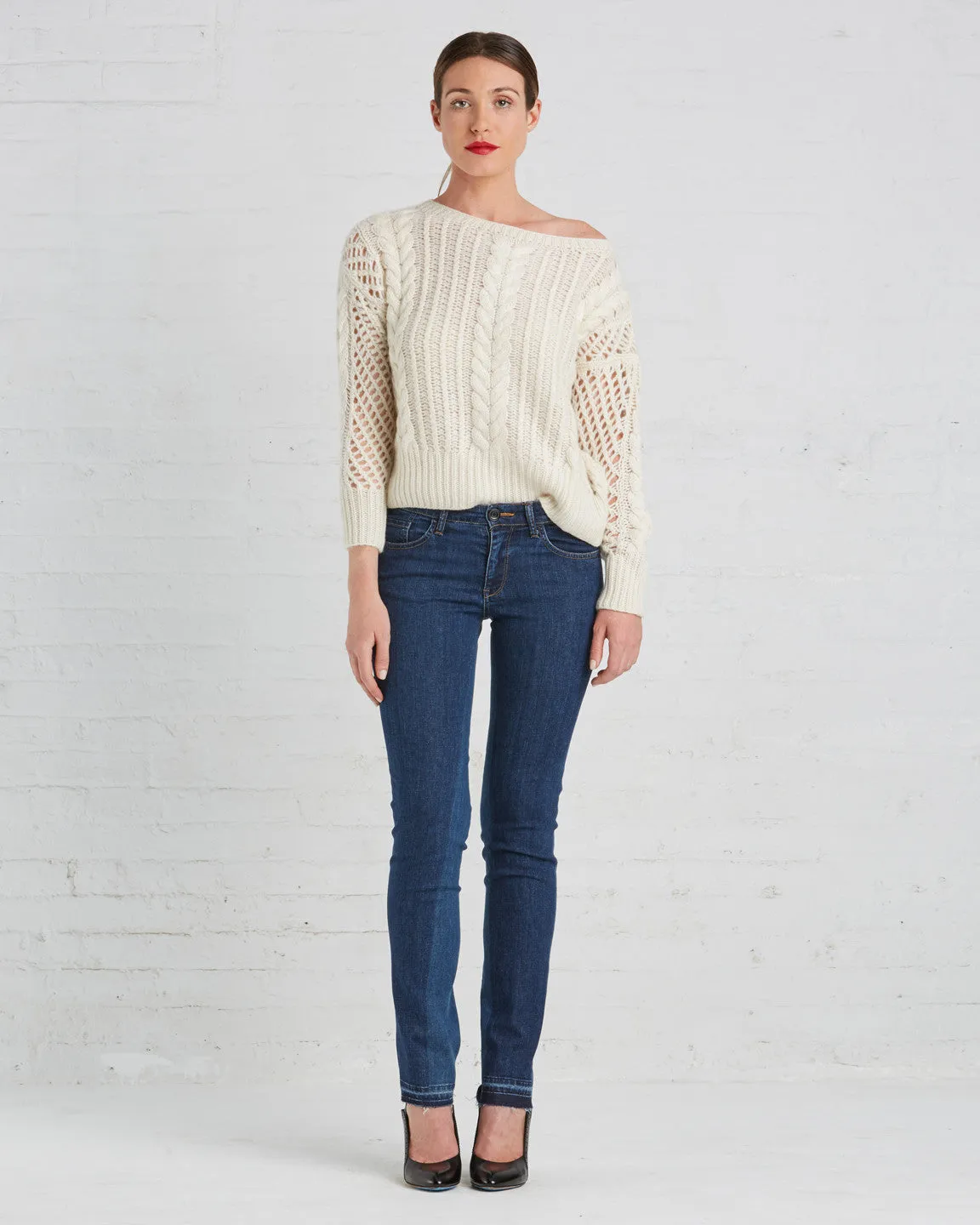 Ryan Roche Cashmere Fisherman Crop Sweater | Ivory