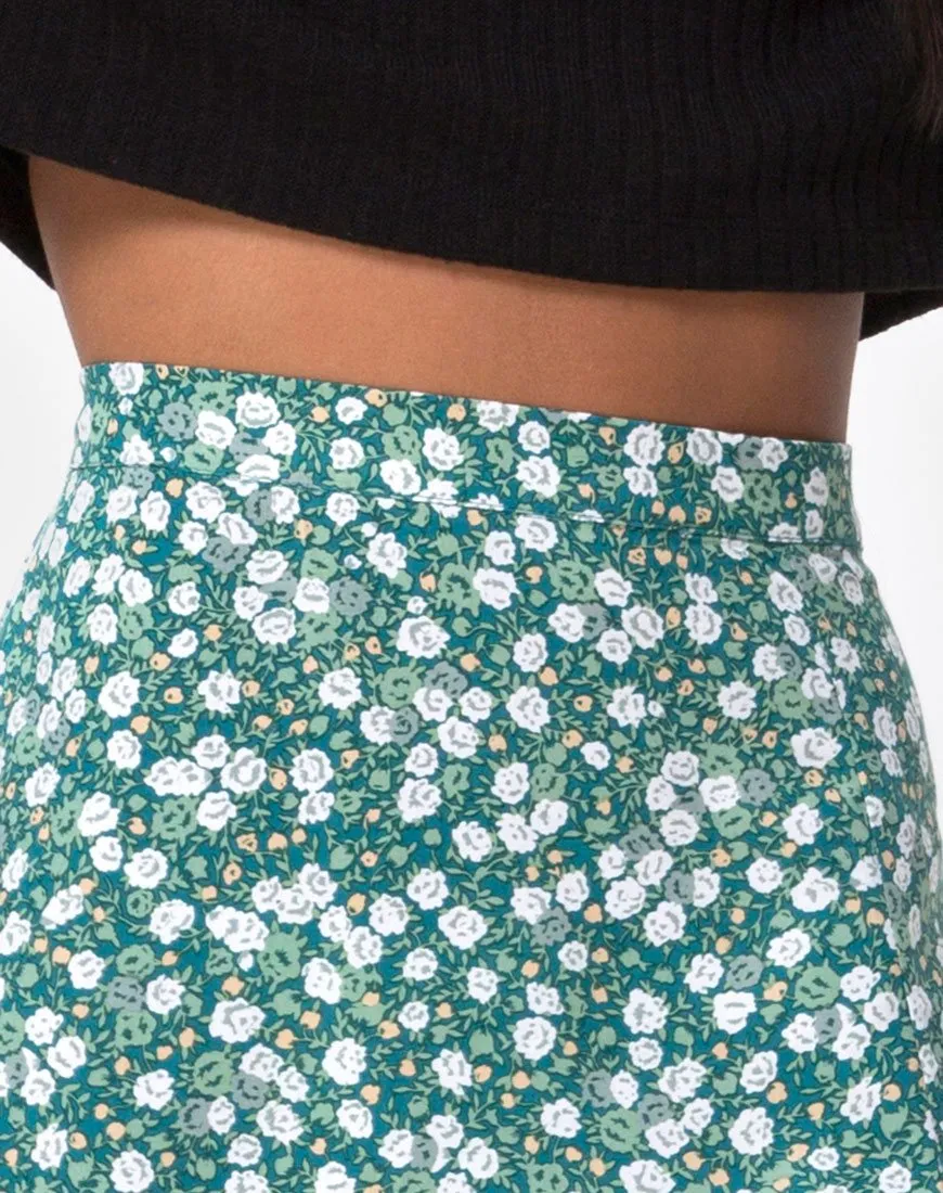 Saika Midi Skirt in Floral Field Green