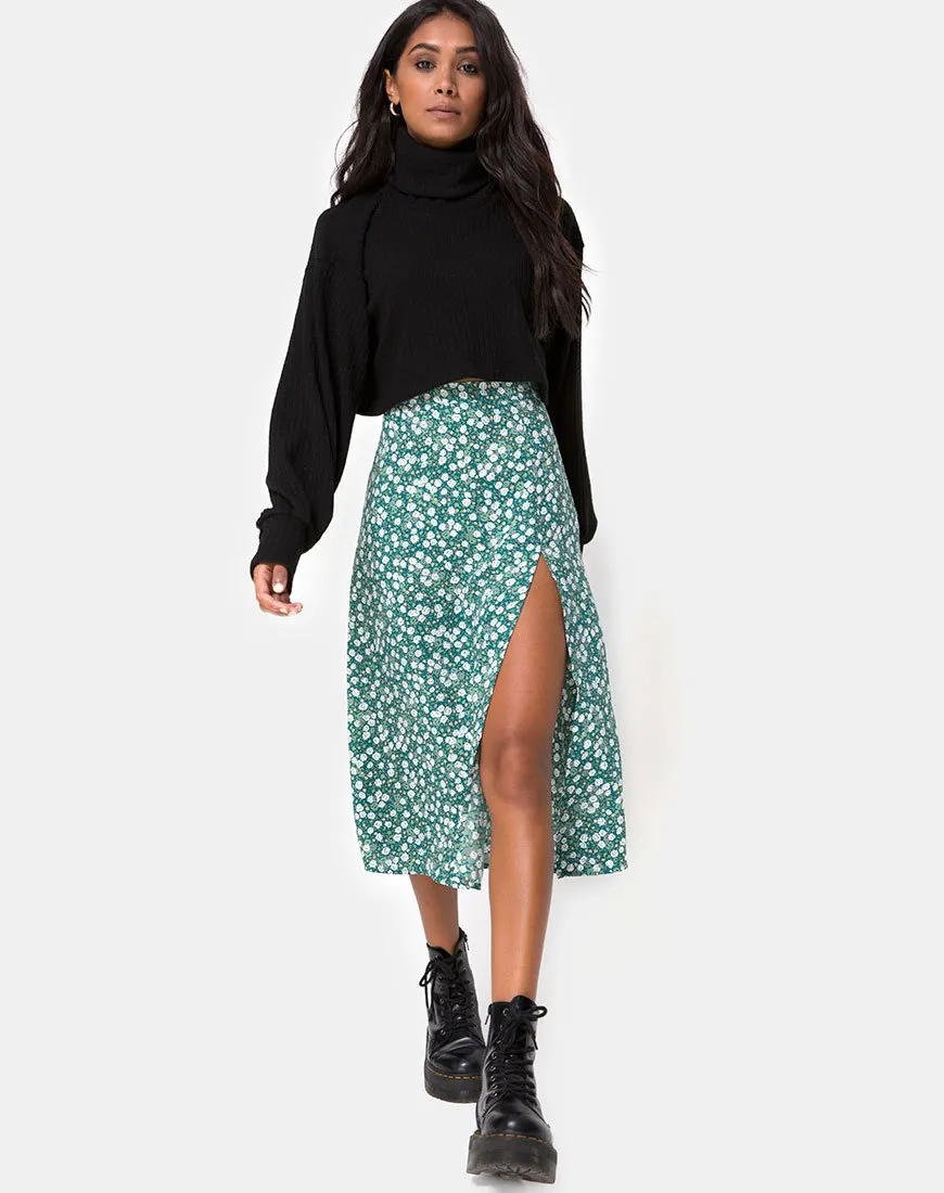 Saika Midi Skirt in Floral Field Green