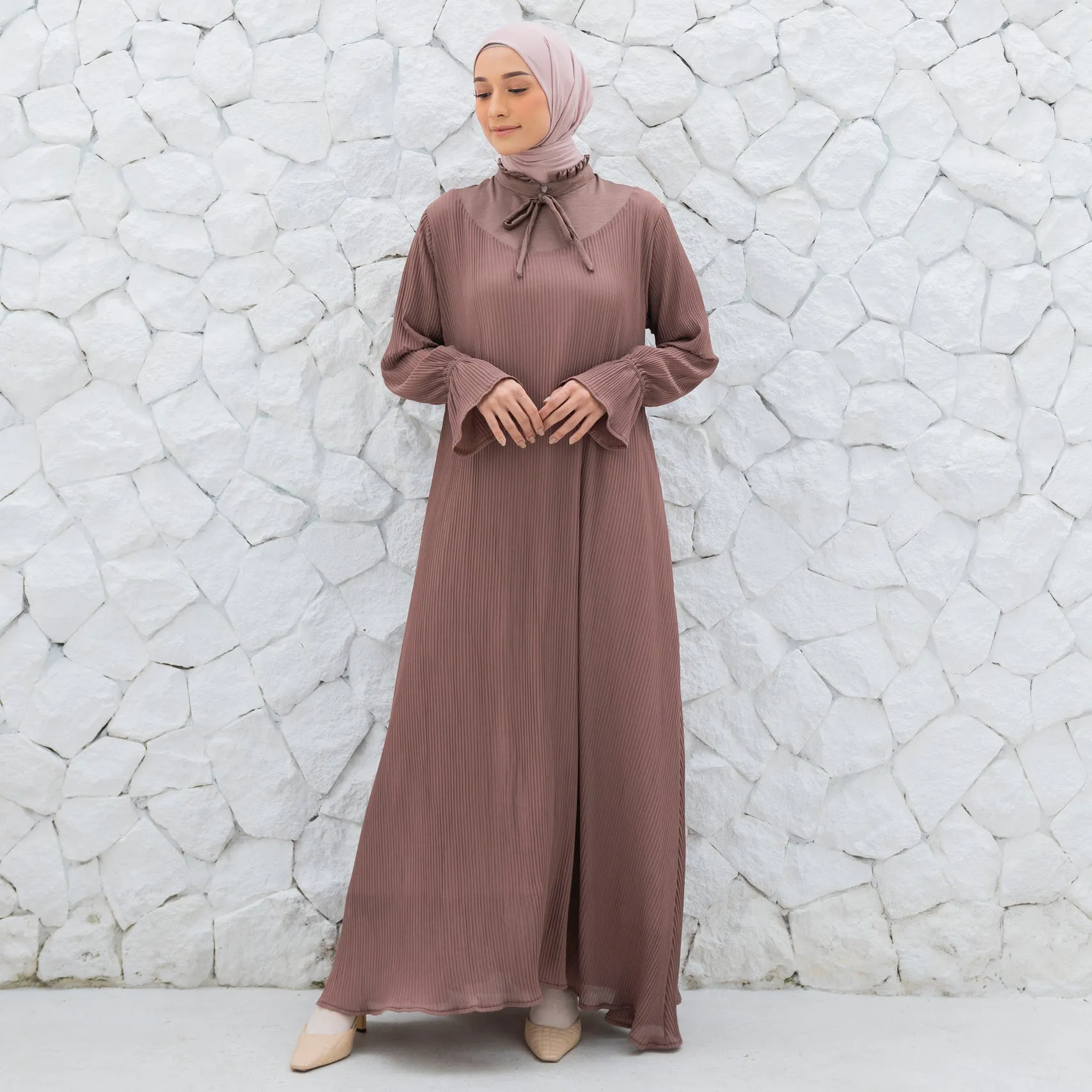 Sauda Pleats Dress Rustic Brown