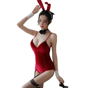 Sexy Lingerie Bunny Sexy Jumpsuit with Chest Pad Garter Open Uniform Temptation Christmas Suit