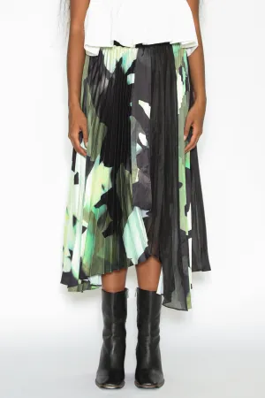 Silk Pleated Abstract Skirt