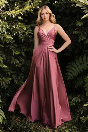 Simple and Elegant V-Neckline Satin Gown with Fitted Top #CD7485