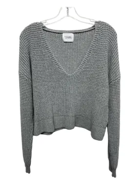 Stitches & Stripes Size L Gray Cotton Waffle Knit V Neck Crop Sweater