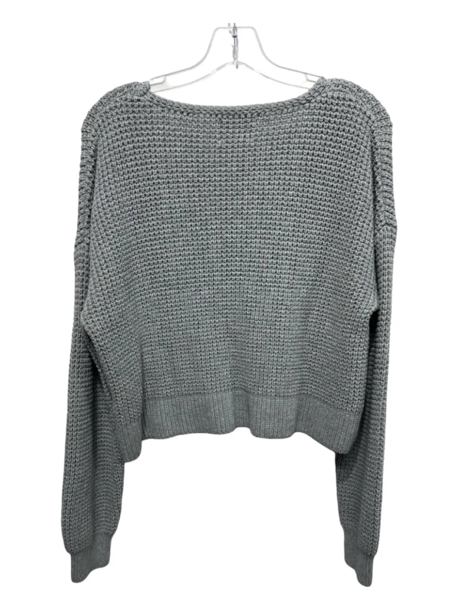 Stitches & Stripes Size L Gray Cotton Waffle Knit V Neck Crop Sweater