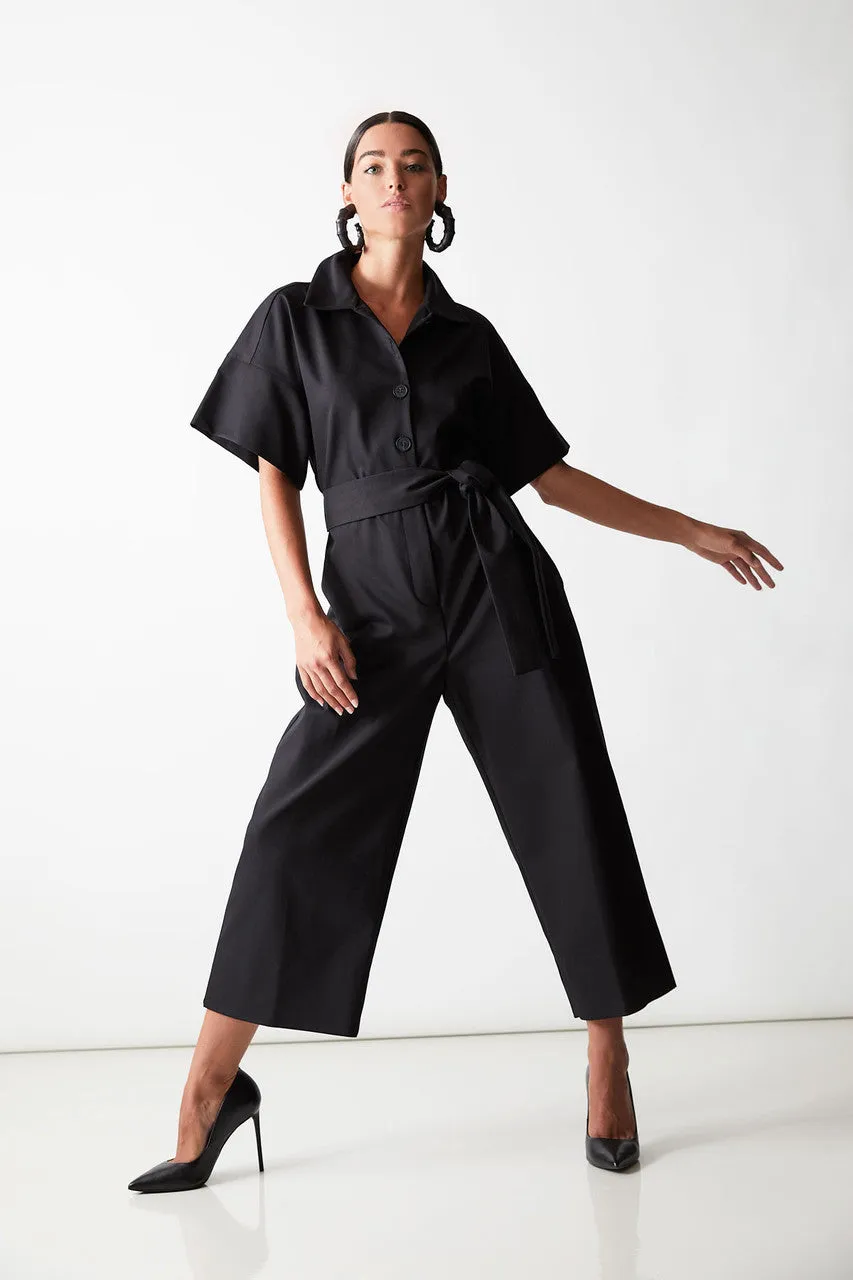 Stretch Cotton Blend Crop Jumpsuit