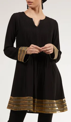 Sultana Gold Embellished Long Modest Tunic - Black