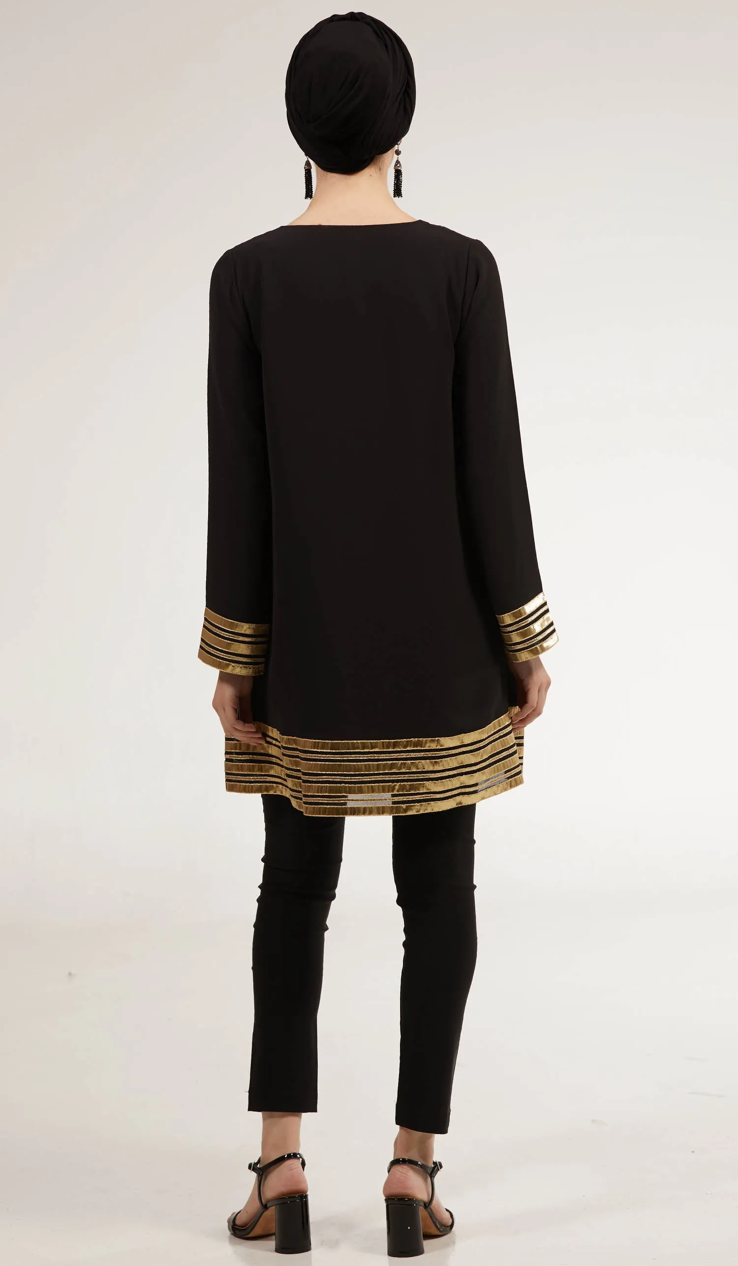 Sultana Gold Embellished Long Modest Tunic - Black