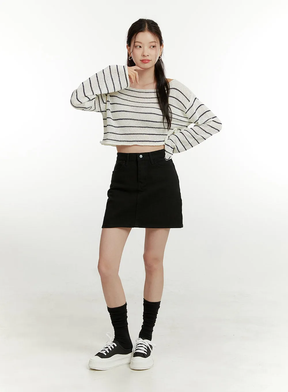 Summer Boat Neck Stripe Crop Top OU418