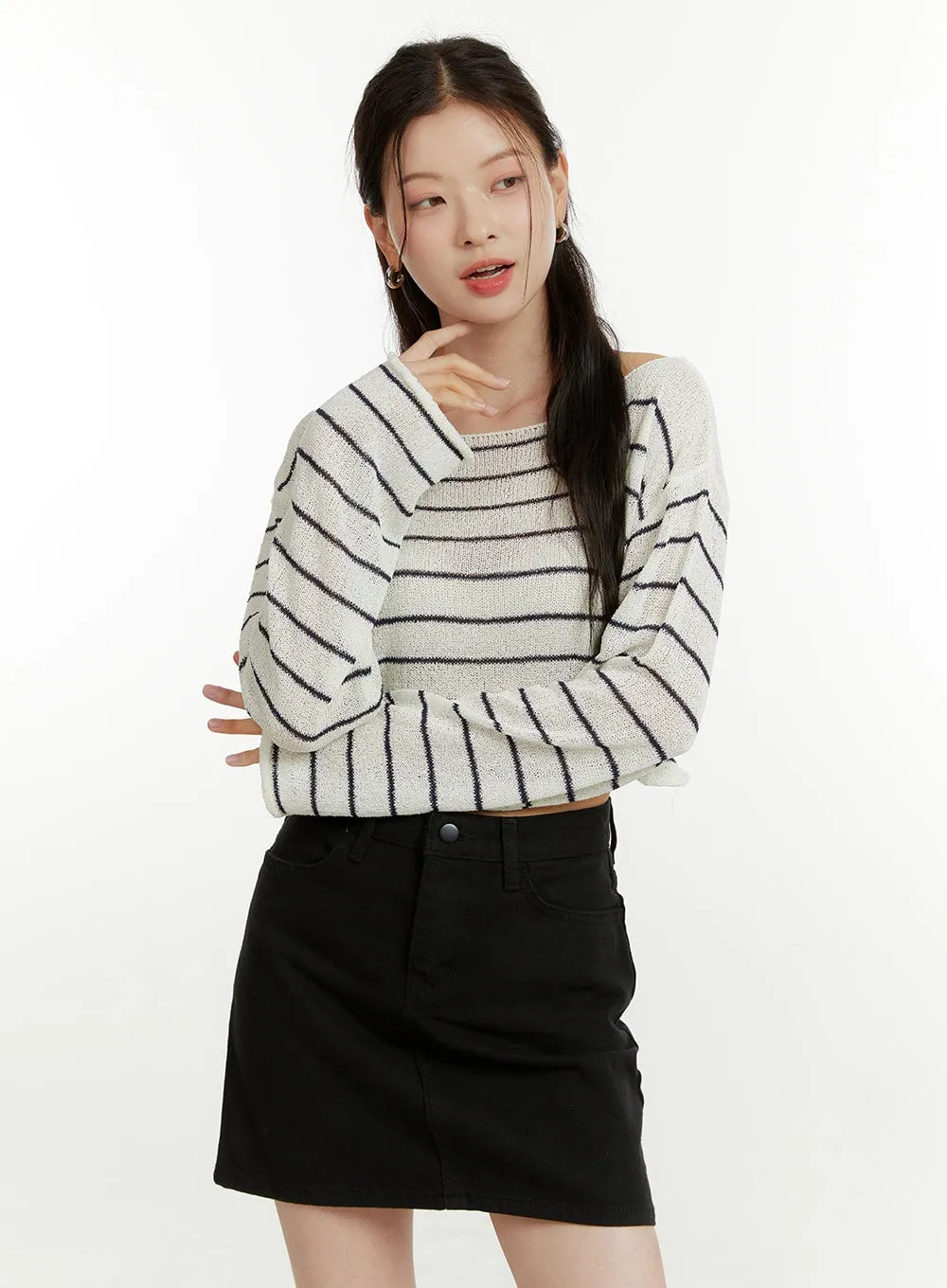 Summer Boat Neck Stripe Crop Top OU418