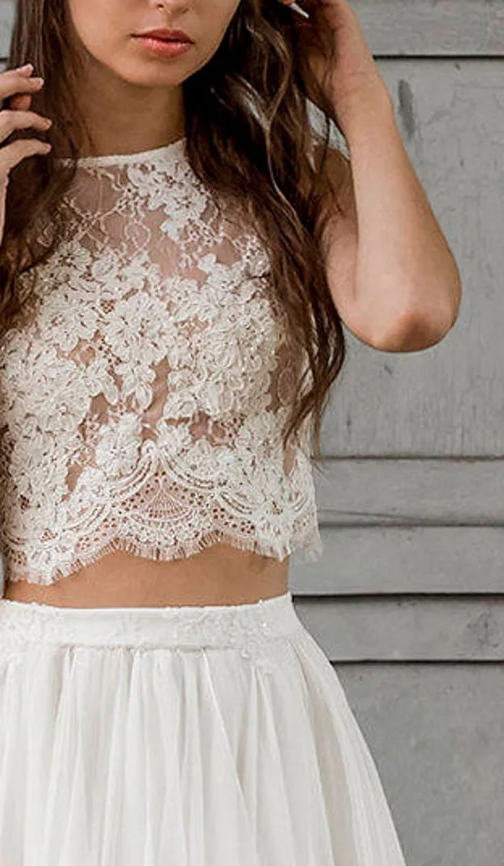 Summer Lace Top Bridal Separates Crop Top Wedding Dress