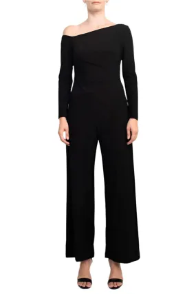 Taylor One-Shoulder Long Sleeve Zipper Back Solid Stretch Crepe Jumpsuit