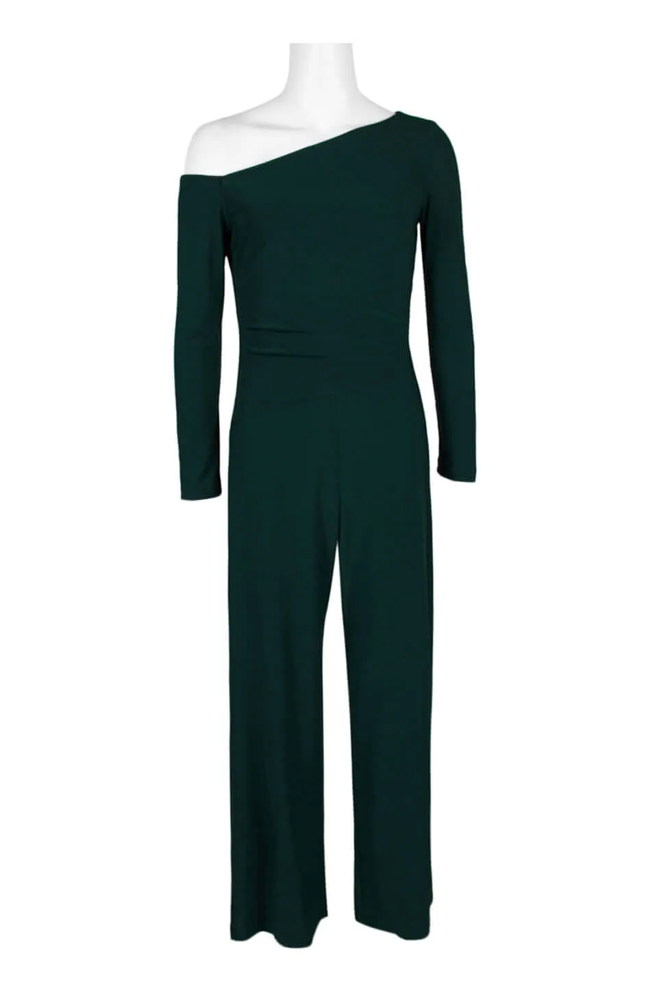 Taylor One-Shoulder Long Sleeve Zipper Back Solid Stretch Crepe Jumpsuit