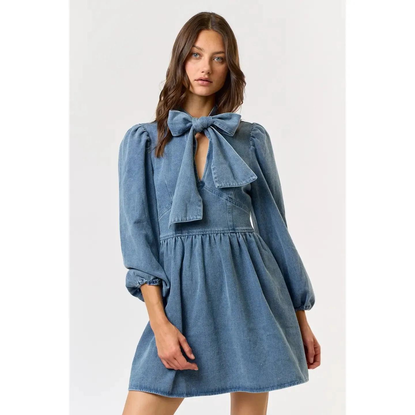 Under the Mistle-Bow Denim Dress