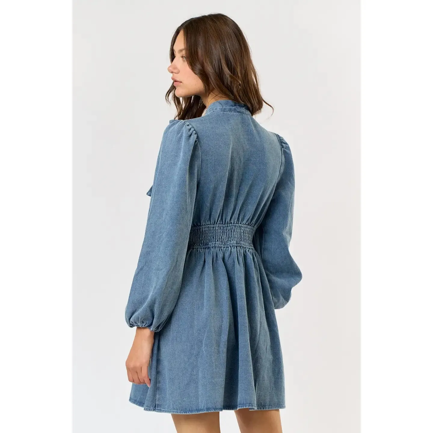 Under the Mistle-Bow Denim Dress