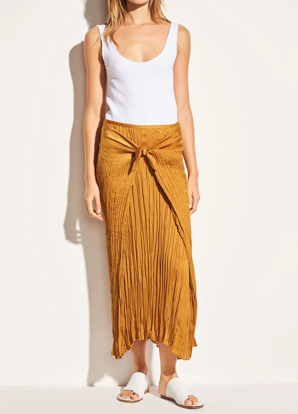 Vince Pleated Crepe de Chine Tie Front Skirt Tumeric