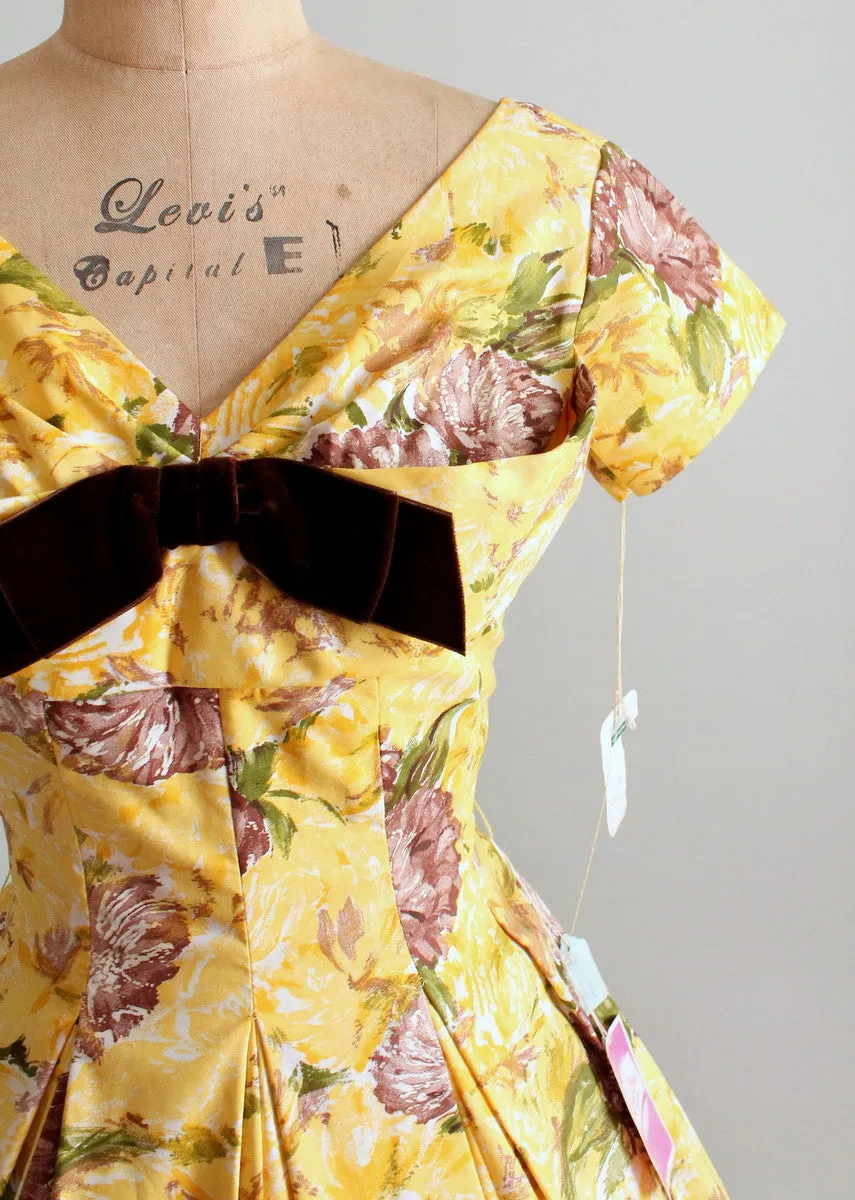 Vintage 1950s Sunshine Garden Floral Dress NOS