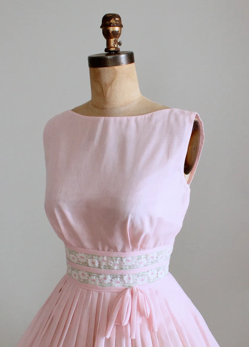 Vintage Early 1960s Flower Waist Pink Day Dress