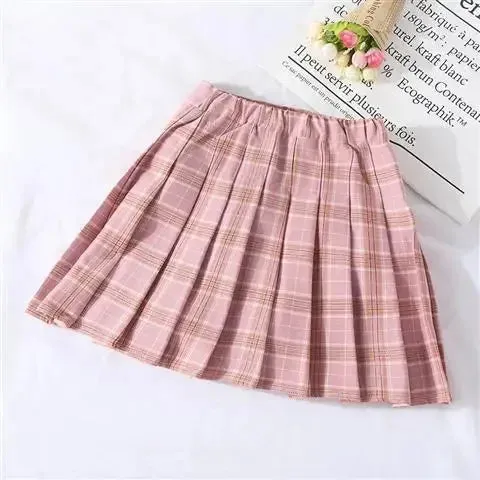 Vintage Pleated Plaid Skirts Girls Skirts Autumn School Teens Spring Kids Skirt Elbise Children Kleid Clothing Sukienka Kids