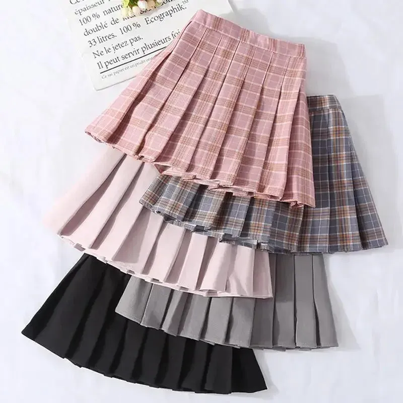 Vintage Pleated Plaid Skirts Girls Skirts Autumn School Teens Spring Kids Skirt Elbise Children Kleid Clothing Sukienka Kids