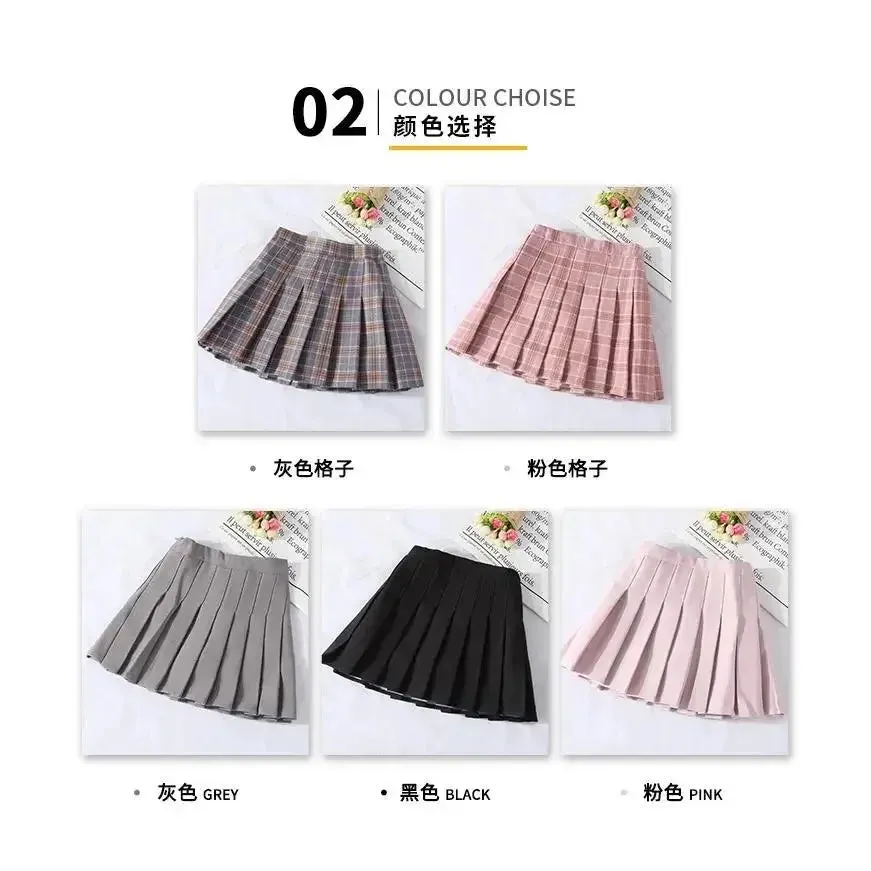 Vintage Pleated Plaid Skirts Girls Skirts Autumn School Teens Spring Kids Skirt Elbise Children Kleid Clothing Sukienka Kids