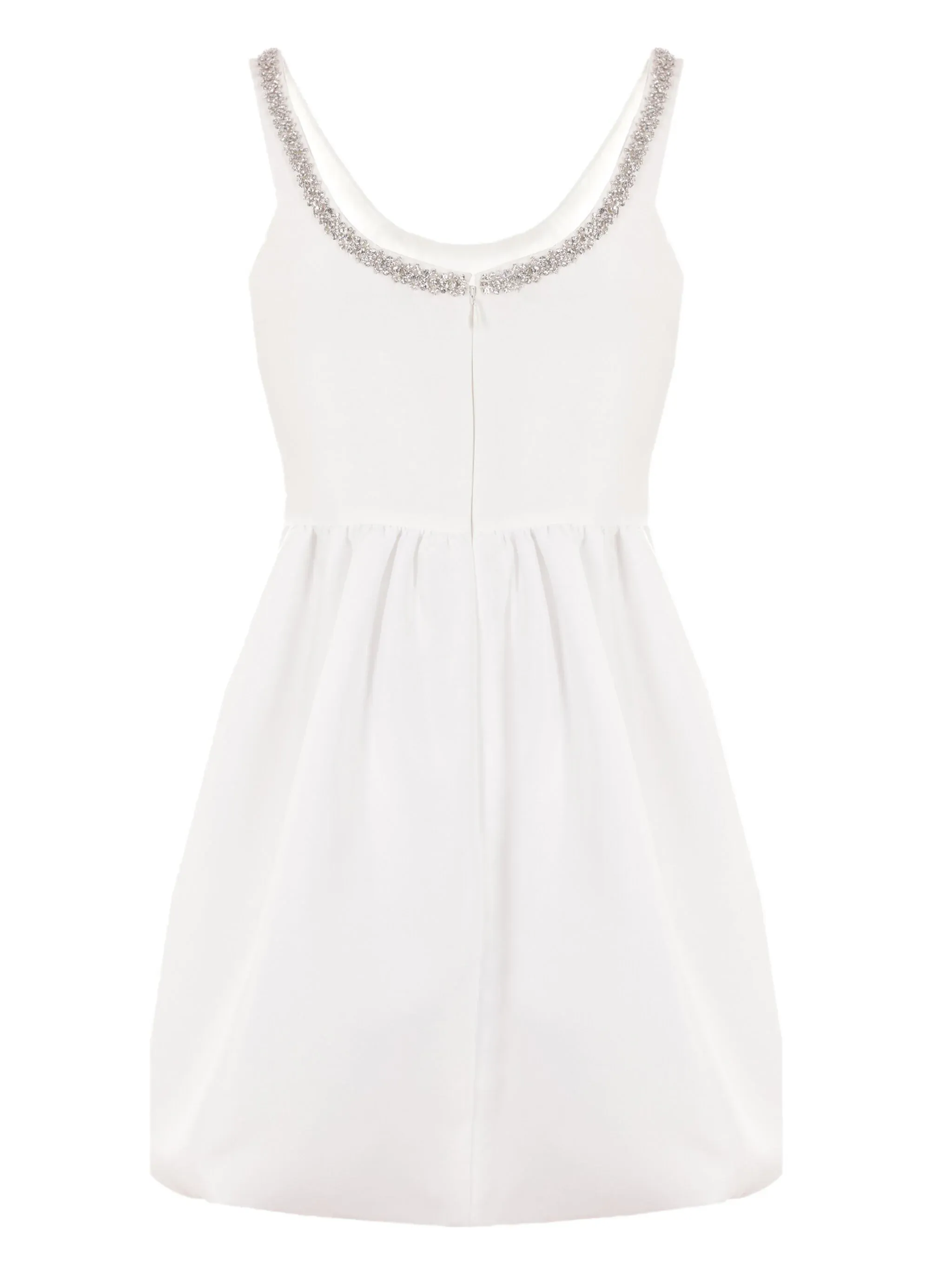 White Taffeta Diamante Mini Dress