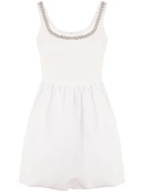 White Taffeta Diamante Mini Dress