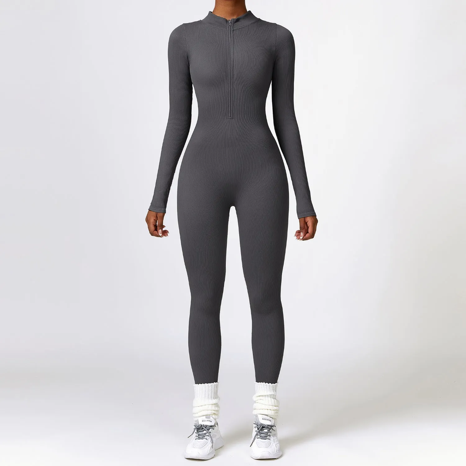 Winter Tight Long Sleeve Yoga Jumpsuit Zipper Belly Contracting High Strength Sports Workout Clothes Women